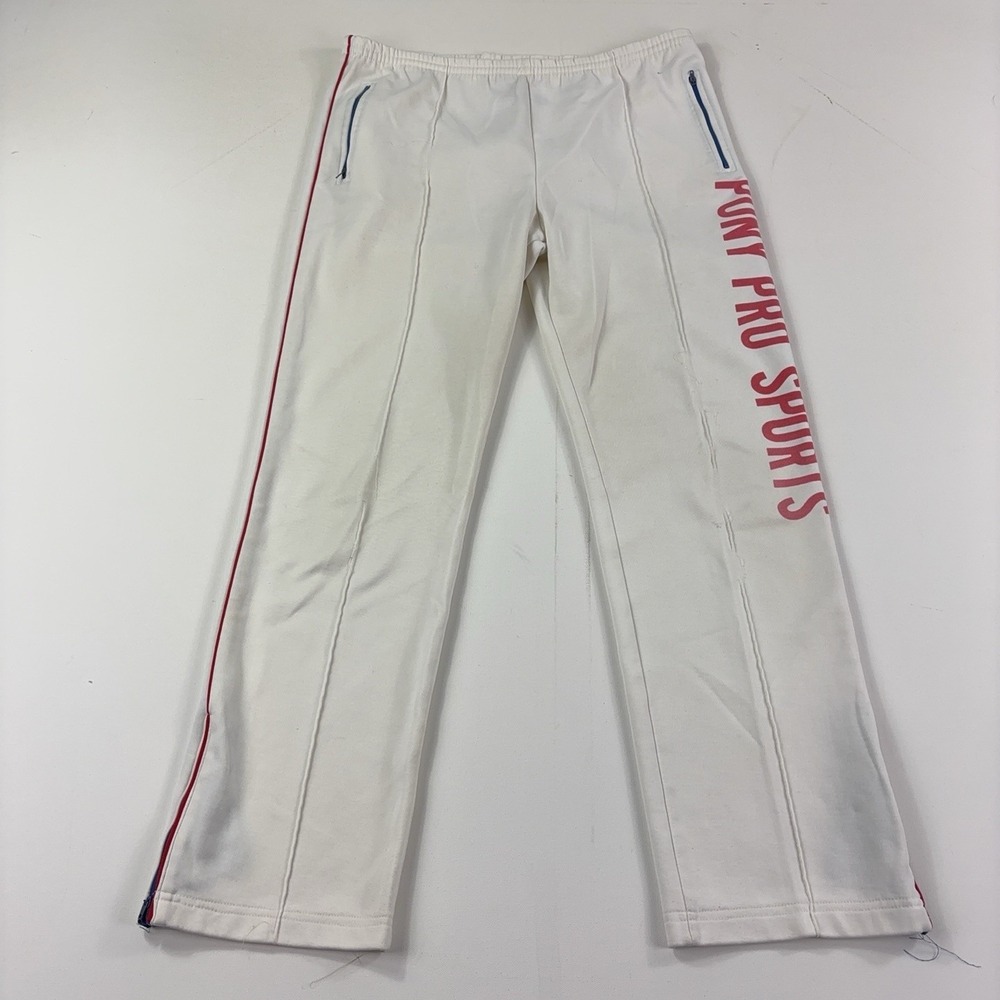 Vintage PONY Pro Sports Track Pants Mens Medium White Red Blue Zip Ankle Retro